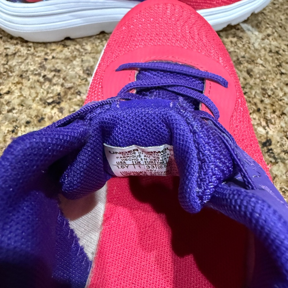 Under Armour Kids Pink and Purple Athletic Sneakers with White Sole - Picture 7 of 7